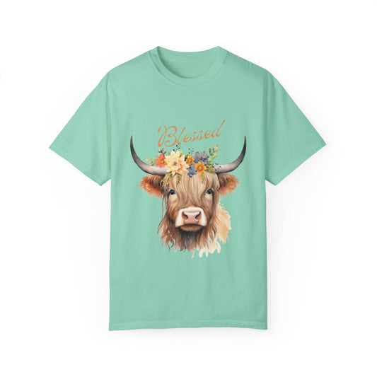 Blessed Highland Cow -  Garment-Dyed T-shirt